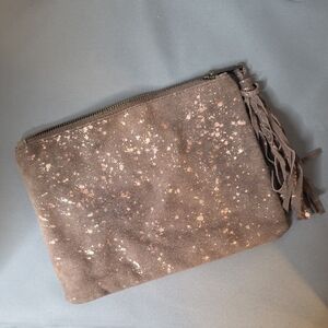 Brown Suede Leather Clutch with Tassel And Metallic Accents Western COWGIRL